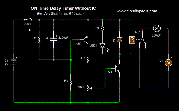 ON Delay Timer Circuit Diagram With Relay, Power ON Delay ...